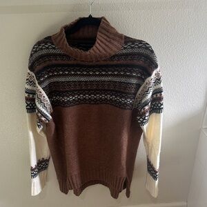 French Connection Brown and Cream Turtleneck Sweater.  Fits like a S/M